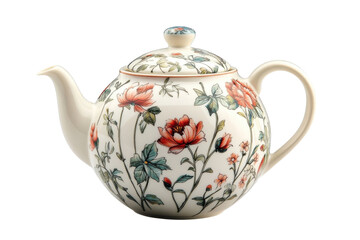 Elegant floral teapot perfect for afternoon tea features a charming design on transparent background