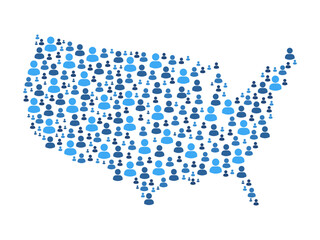 USA map made of people symbol on white background