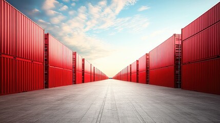 Fototapeta premium Creative cargo container design layout in shipping yard resembling global trade routes.
