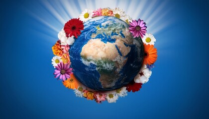 Fototapeta premium blooming flowers embracing planet earth for earth day celebration