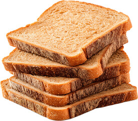 slices of freshly baked bread stacked isolated on white background