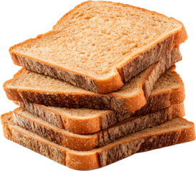 slices of freshly baked bread stacked isolated on white background