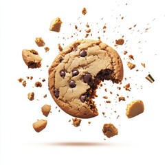 Delicious Chocolate Chip Cookie Exploding with Crumbs in Air