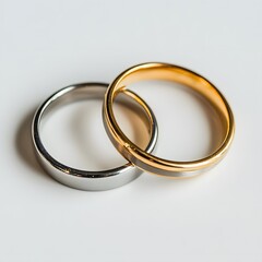 wedding rings placed one on top of the other on white background