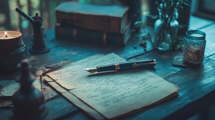 Vintage fountain pen resting on an aged handwritten letter in elegant copperplate script.