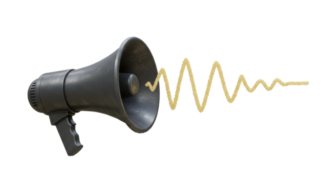 Isolated Megaphone with Sound Waves