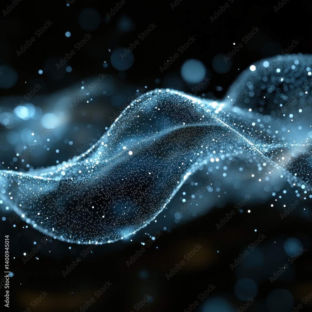 Aufkleber abstract digital wave pattern, glowing particles moving on dark background