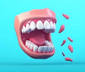Naklejka premium 3D Render of Open Mouth with Teeth and Gums, Pink and White