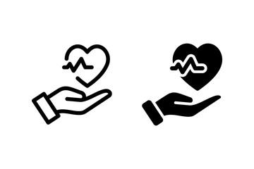 Heart beat concept. Hand holding a heart icon isolated on blank background flat vector illustration. Color editable