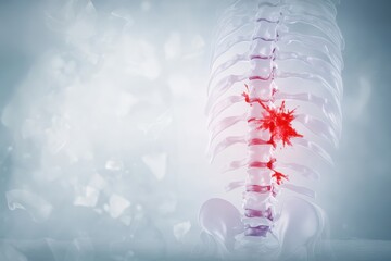 Detailed minimalist illustration showcasing a fractured spine with highlighted injury for medical education