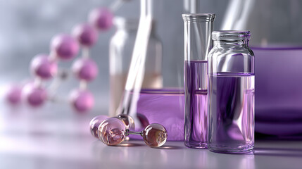 Purple liquid in glass containers with scientific and elegant aesthetic
