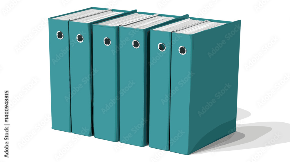 Poster teal binders stacked in a row