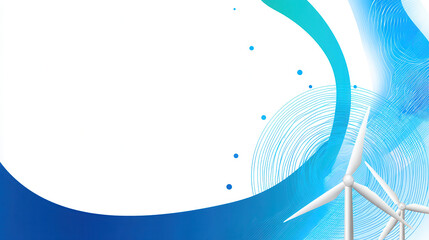 Renewable energy concept with wind turbines and abstract blue wave design, symbolizing clean energy innovation