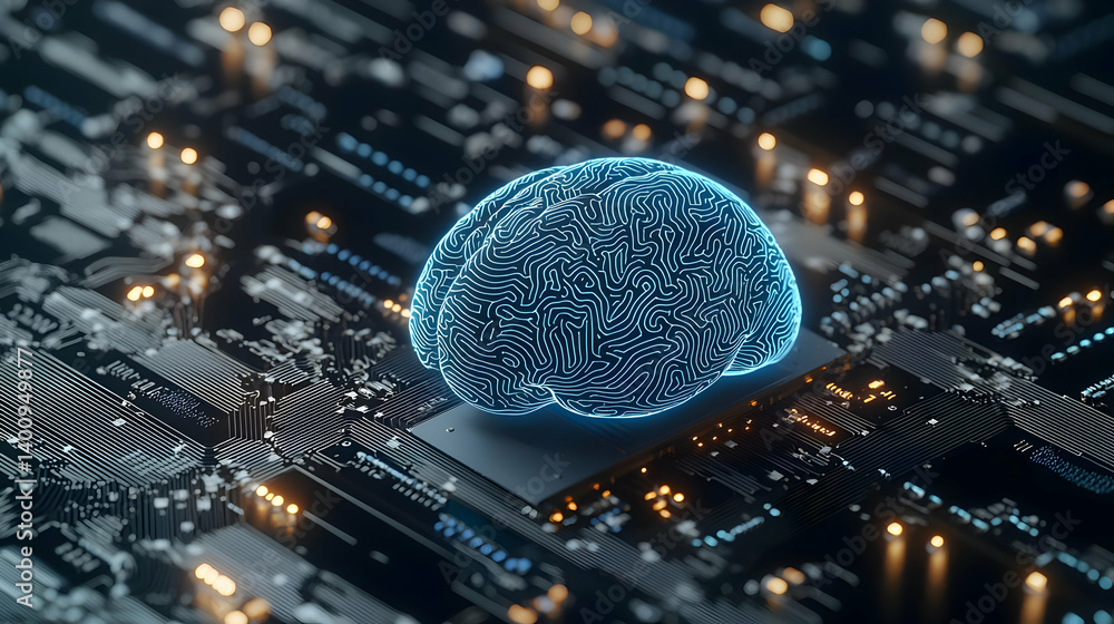 Poster abstract image of brain on circuit board