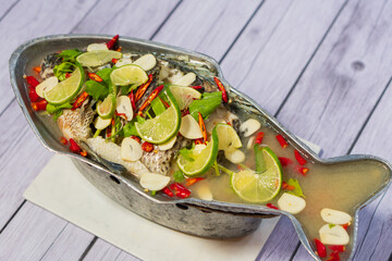 Thai food called tom yam pla nil. Spicy and sour taste.