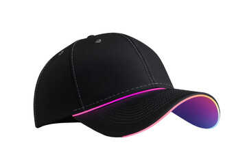 Stylish Black LED Baseball Cap with vibrant multicolor light trim against on transparent background