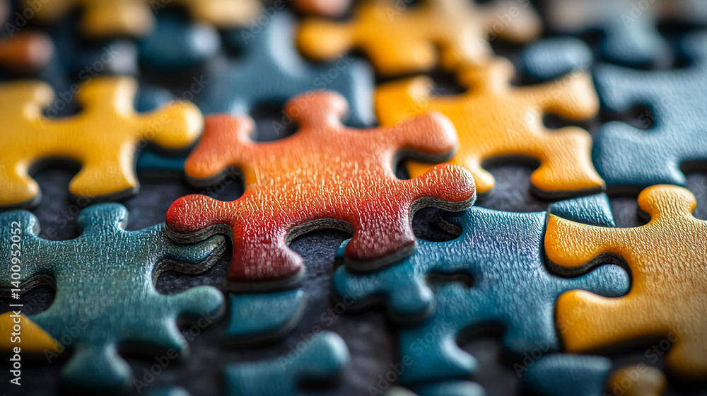 Poster puzzle pieces closeup colorful jigsaw teamwork concept connection solution game background abstract 