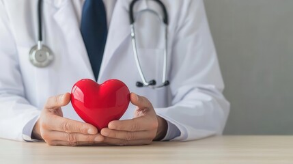 Cardiologist explaining lifestyle changes with heart illustration, wellness coaching in hospital