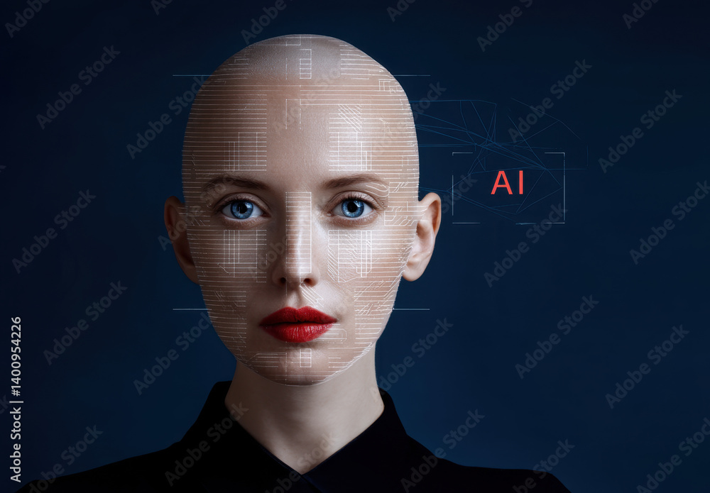 Poster a lifelike artificial intelligence model displays advanced facial recognition capabilities with a st