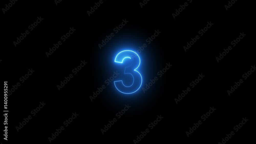 Poster neon text 3 number countdown icon background 4k animation .neon animated number 3.