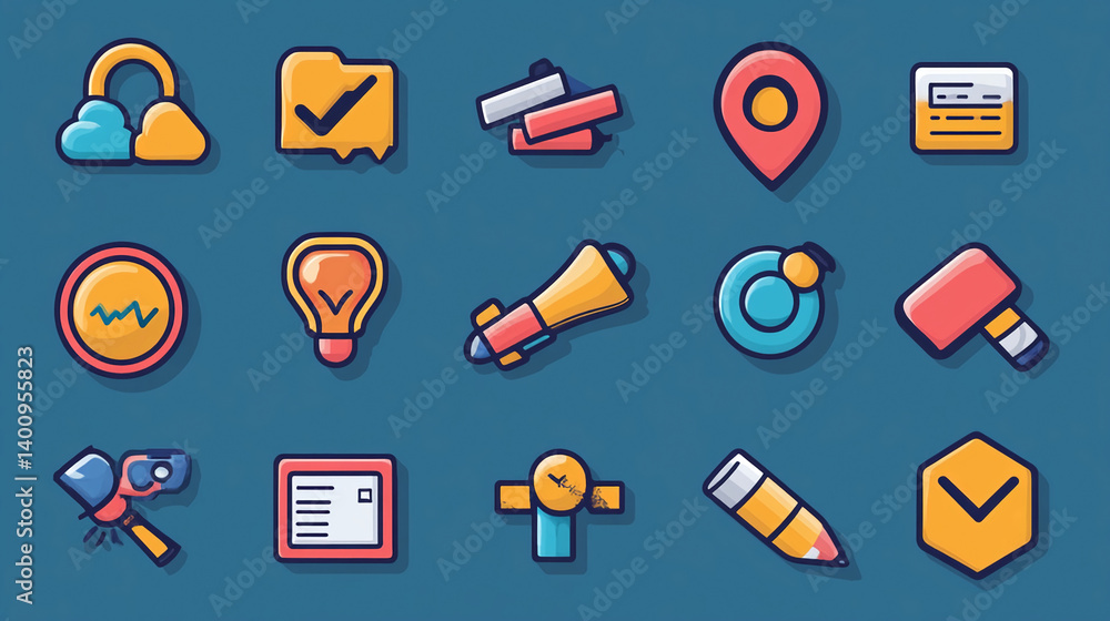 Poster cartoon icon set vector graphic design elements for web and app ui design flat style illustration 10