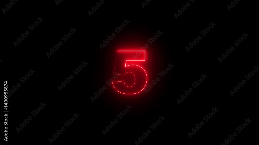 Poster neon text 5 number countdown icon background 4k animation.