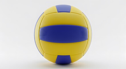A volleyball with yellow and blue panels. The design features two wide blue horizontal stripes wrapping around the ball, filled with yellow panels in between.