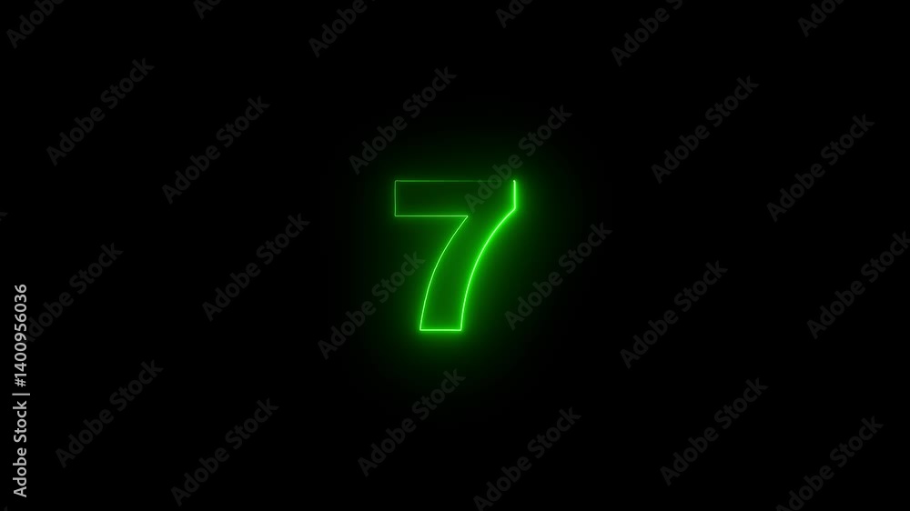 Poster neon countdown 7 number animation the 1 collars animation and black background