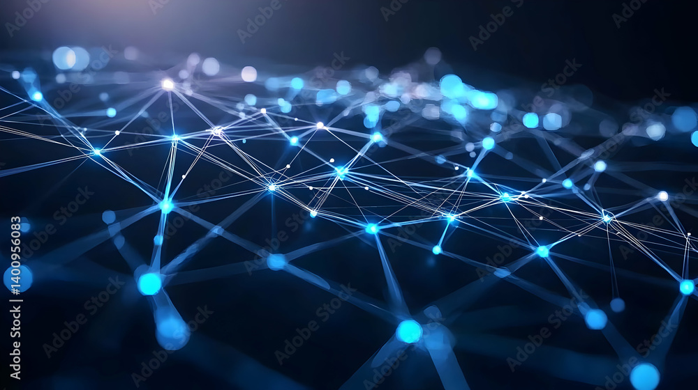 Poster abstract digital network background with glowing lines and dots