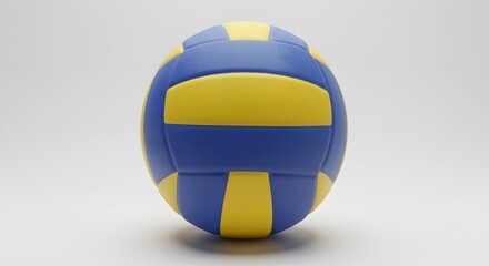 A volleyball with yellow and blue panels. The design features two wide blue horizontal stripes wrapping around the ball, filled with yellow panels in between.
