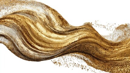 Abstract gold glitter paint swirls on a white background creating a luxurious feel.