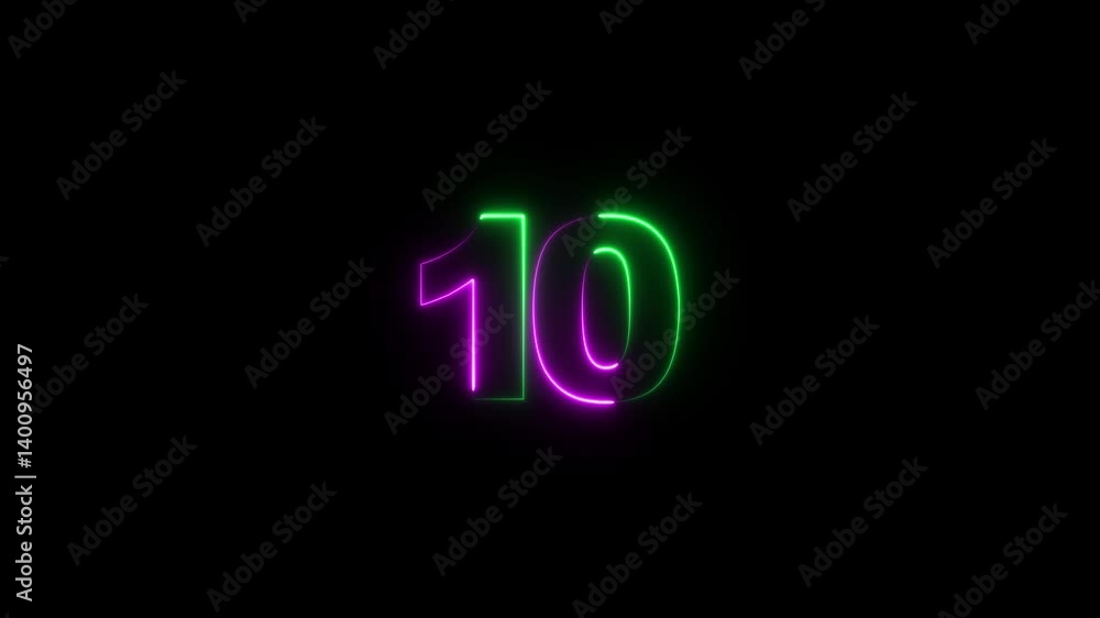 Poster neon icon on a black background and the text 10 in the middle of it.