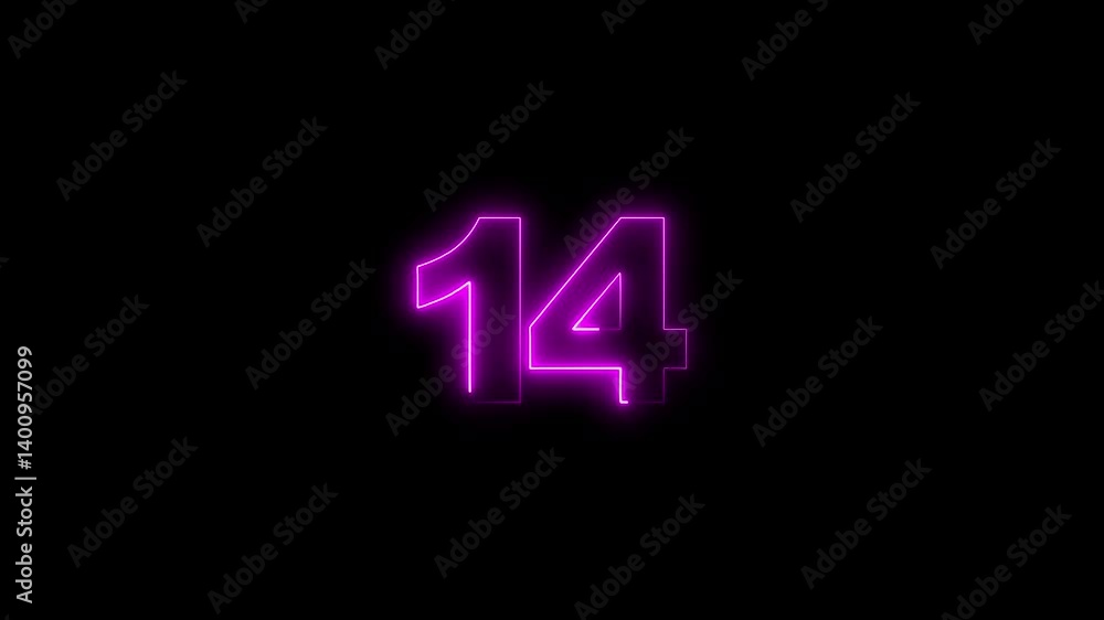 Poster abstract glowing neon text 14 number countdown icon.