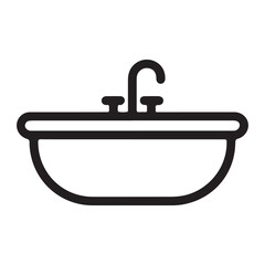 Black and White Bathtub Icon with Faucet - Minimalist Bathroom Fixture Illustration
