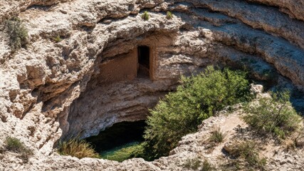 Scenic view of Bimmah Sinkhole, a turquoise pool set in Oman's rock formations.