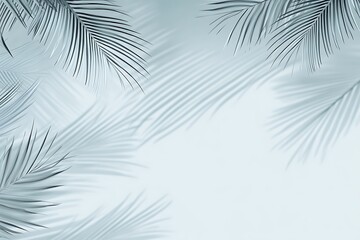 Abstract gradient blue studio background for product presentation. Empty room with shadows of window and flowers and palm leaves . 3d room with copy space. Summer concert. Blurred backdrop.