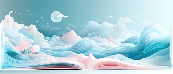 Book Opens to Dreamy Landscape.
