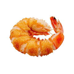 A succulent, golden-brown breaded shrimp, perfectly fried to crispy perfection, a delightful seafood treat against a clean transparent background.