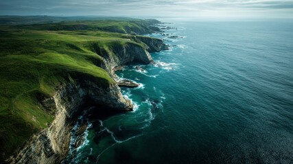 Coastal cliffs meet the turquoise ocean in this stunning landscape photo.  