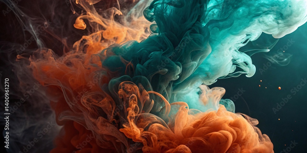 Aufkleber enthralling dance of colors teal and amber inks swirl and merge in an abstract seascape creating avi