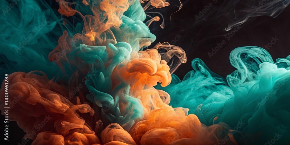 Aufkleber enthralling dance of colors teal and amber ink clouds intermingle,creating aspectacular abstract mas