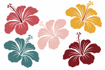 set of hibiscus flower silhouette vector illustration © tanvir
