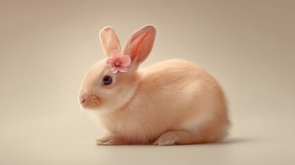 Obraz premium easter eggs festive decorations. Adorable Bunny with Pink Flower on Head Cute Rabbit in Soft Light Animal Portrait Sweet Eyes Detail.