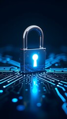 Secure your digital world glowing padlock on circuit board vibrant blue hues digital security