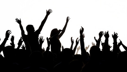Cheering Crowd Silhouette Celebrating Event Isolated on White Background