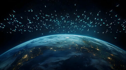 Obraz premium Digital Space View Of Earth At Night
