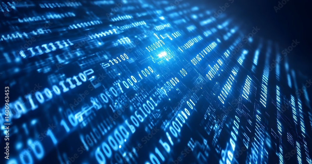 Poster abstract blue digital background with glowing connections and dots forming lines on the surface of a