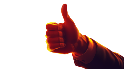 Positive gesture of approval against a vibrant orange backdrop, symbolizing success and happiness	