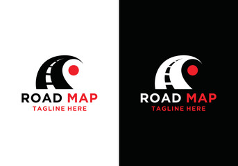 road map logo design template, vector illustration of location point icon and route map with road combination