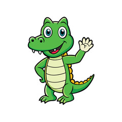 Obraz premium Cute, Happy crocodile standing and posing hand waving isolated on white background